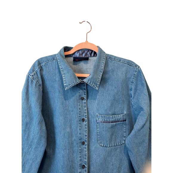 Vintage Classic Oversized Boho Chic Denim Button Down Jean Shirt XL - Picture 6 of 16